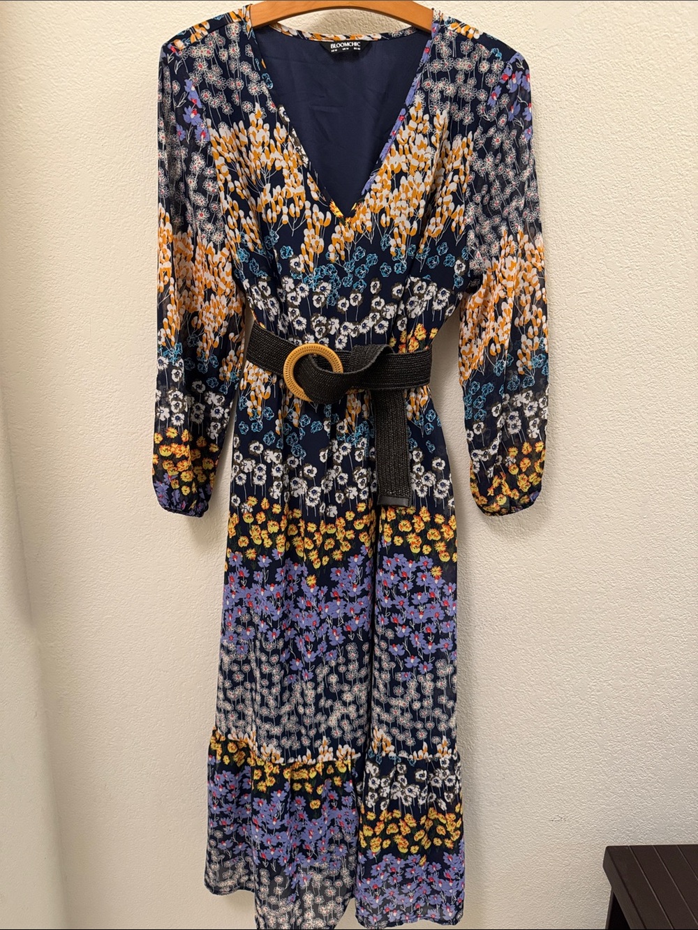 BloomChic Chiffon Ditsy Floral Lantern Sleeve Maxi